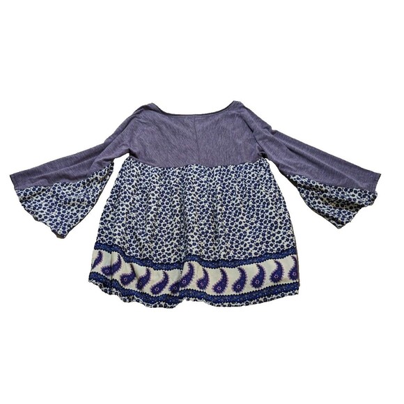 Umgee Blouse Women Small Boho/Hippie Floral/Paisley Bell Sleeve Top Purple/Blue - Picture 2 of 10